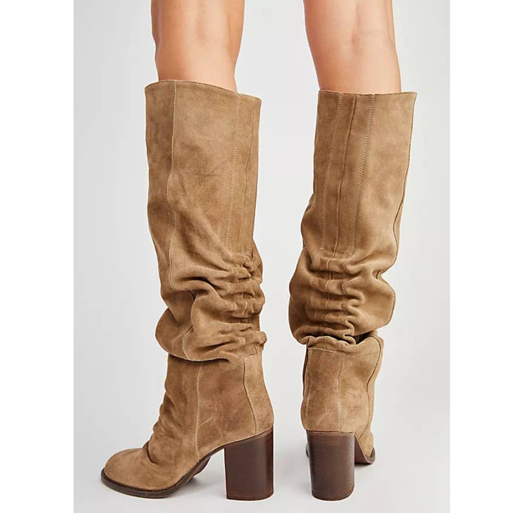 Free People Elle Tall Slouch Beige Taupe Mushroom Suede Boots - Picture 2 of 9